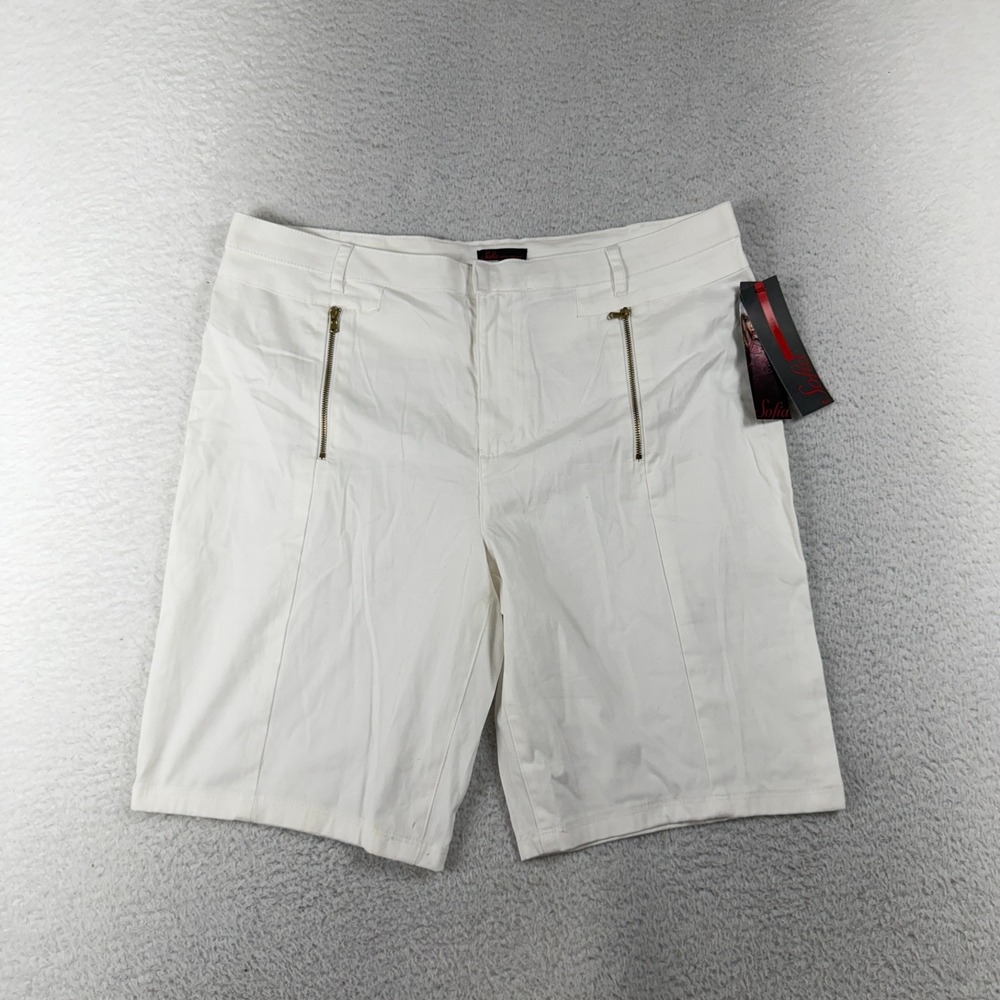 Sofia Vergara Womens White Cargo Shorts Size 16 36x9 Vertical Zip NWT
